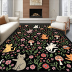 Whimsical Cat and Mushroom Garden Print Rug