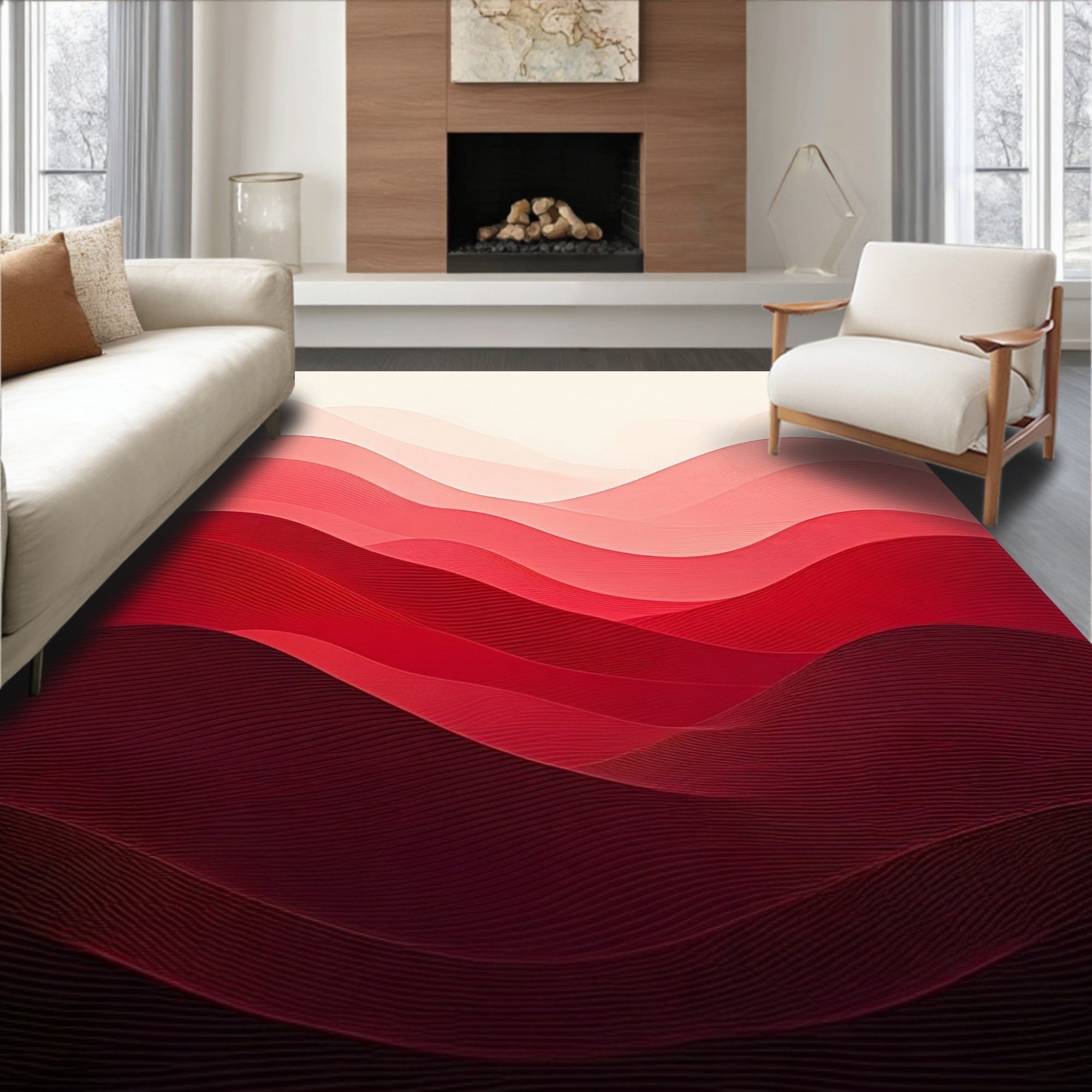 Crimson Waves Abstract Pattern Rug