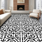 Black White Intricate Folk Pattern Rug