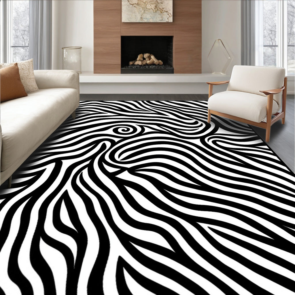 Abstract Black and White Zebra Swirl Rug
