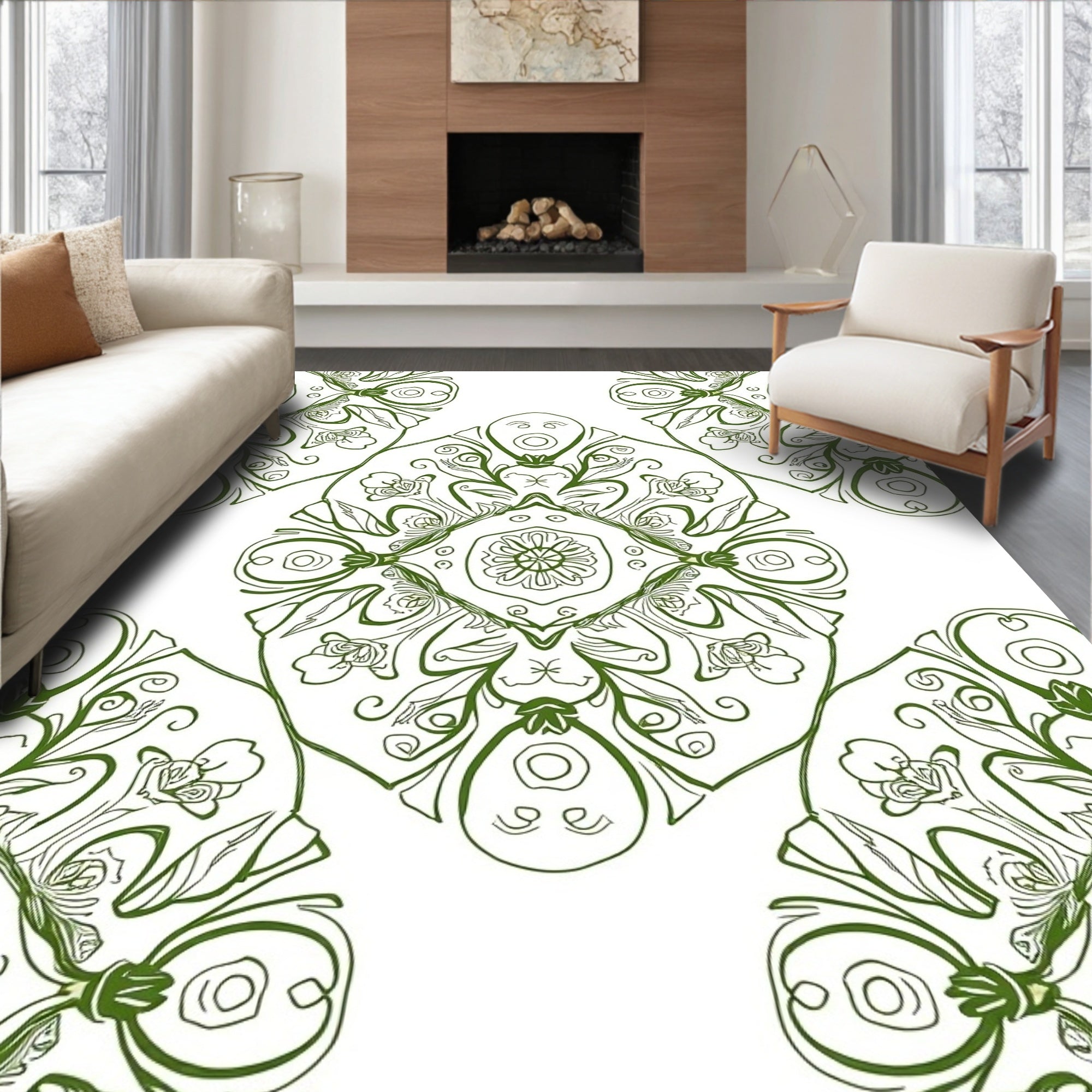 Elegant Floral Mandala Pattern Design Rug