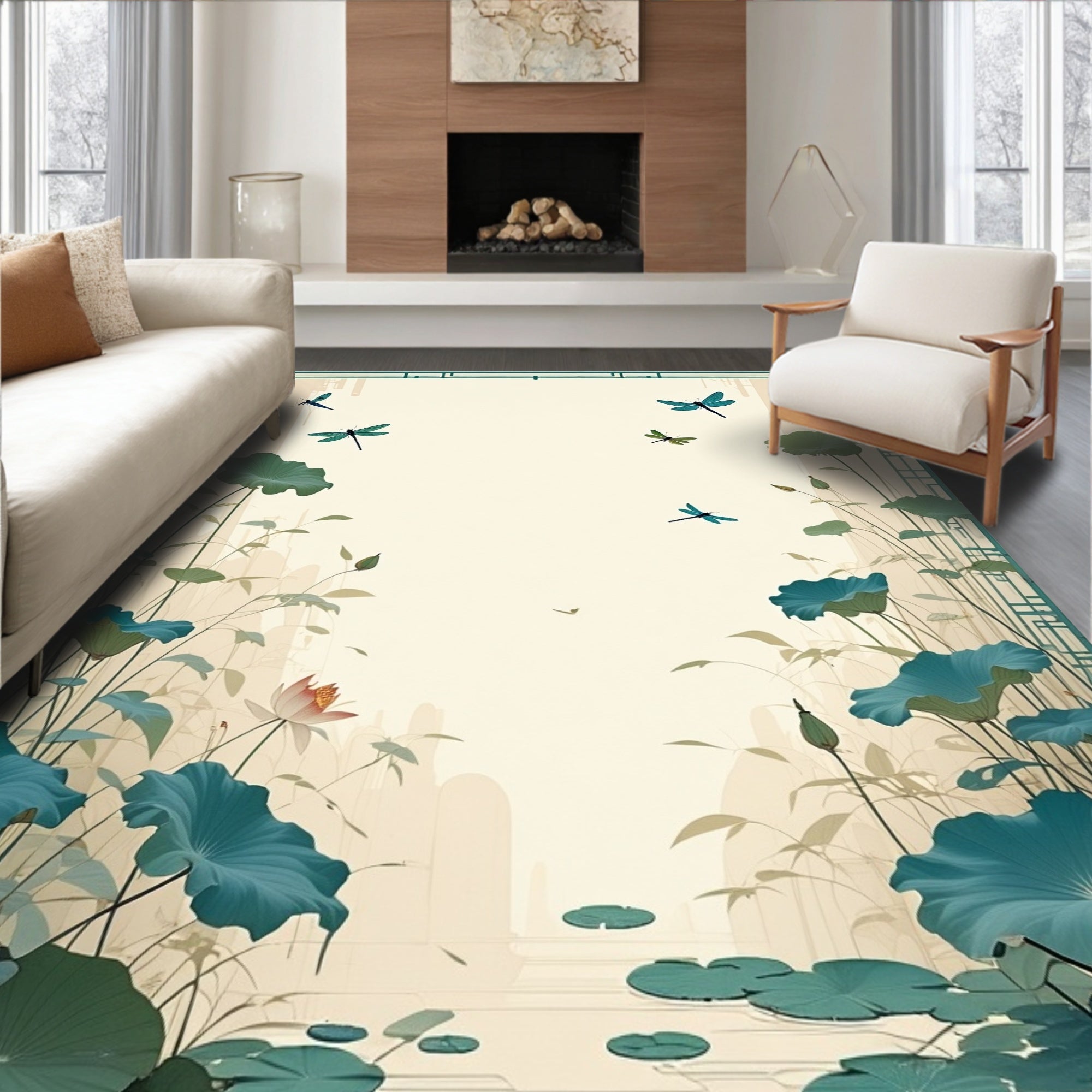 Dragonflies and Lotus Pond Scenic Rug