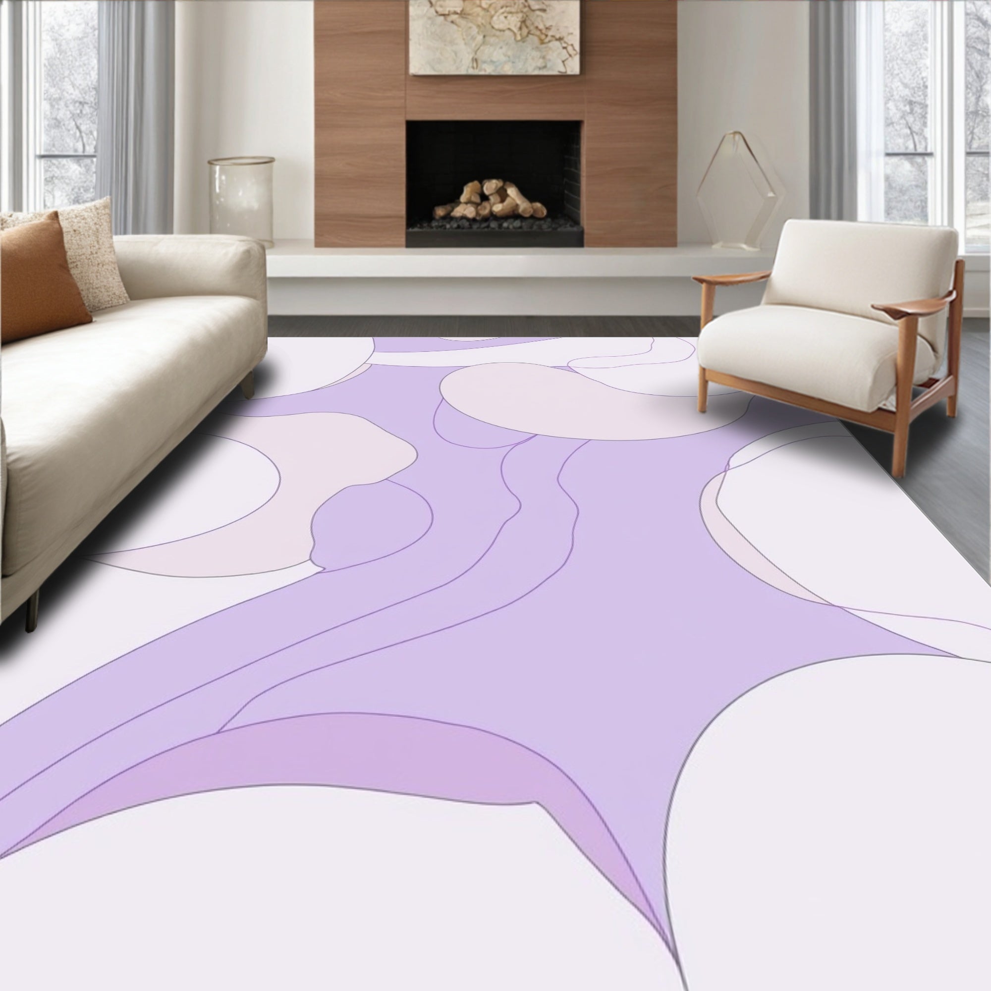 Abstract Pastel Lavender Waves Rug