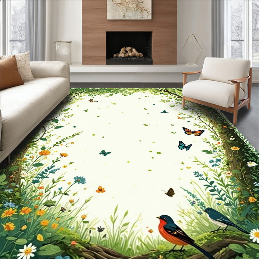 Enchanted Garden Butterflies Birds Rug