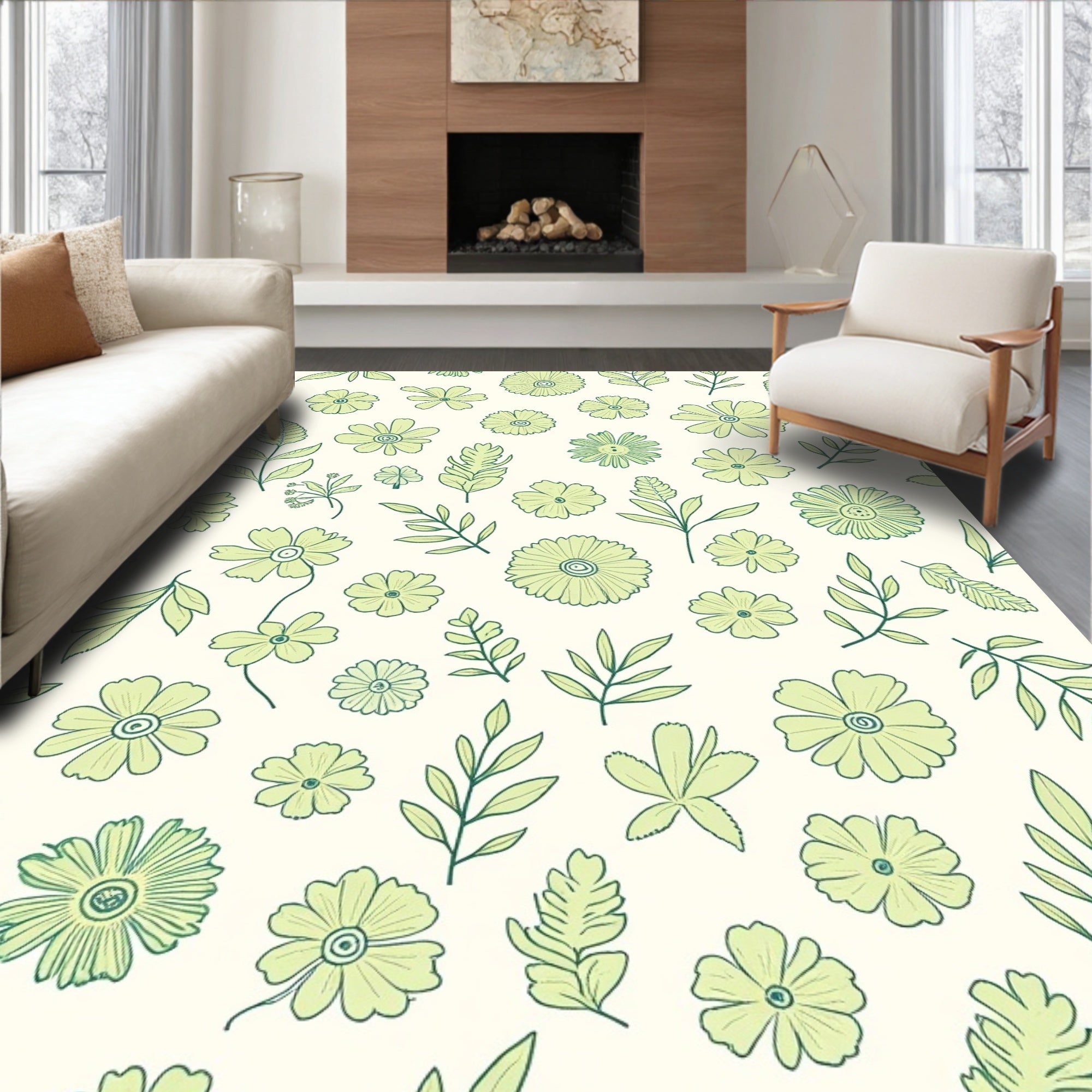 Whimsical Floral Garden Pattern Design Rug