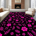 Pink Floral And Leafy Whimsical Pattern Rug