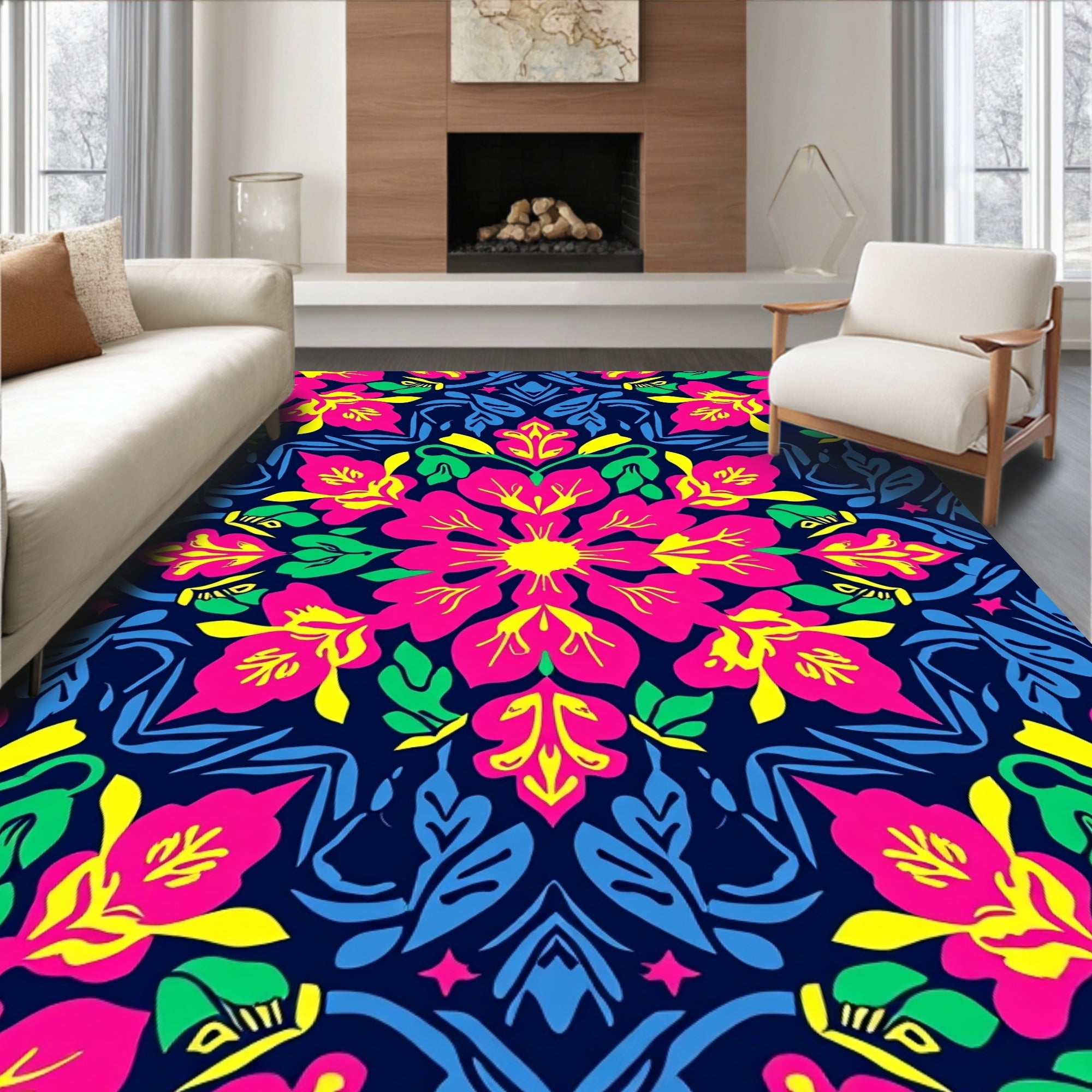 Vibrant Floral Mandala Design Rug