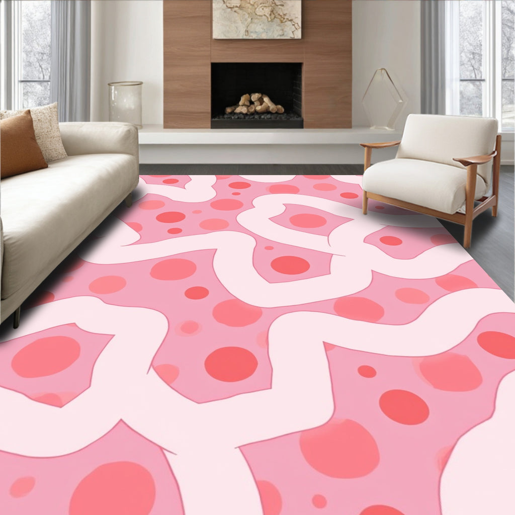 Pink Polka Dot Flowing Pattern Rug