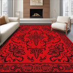 Bold Red Floral Medallion Border Rug