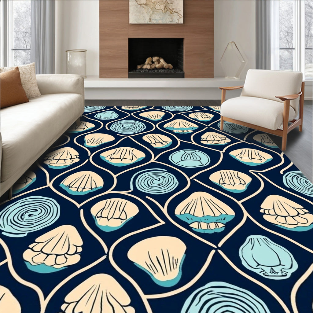Coastal Shell and Swirl Pattern Design Rug