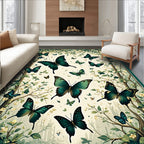 Emerald Butterflies on Verdant Branches Rug