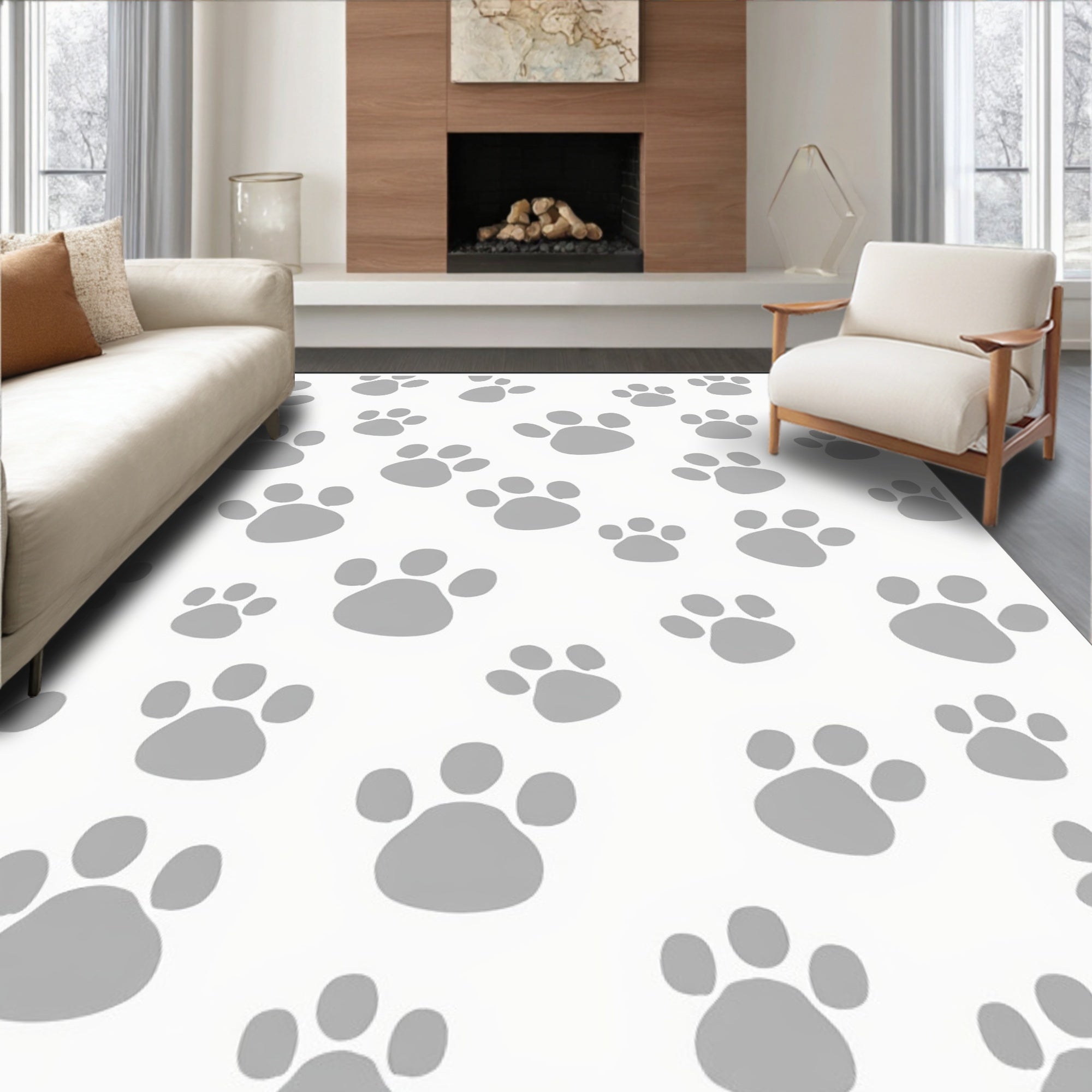 Grey Paw Print Pattern Rug