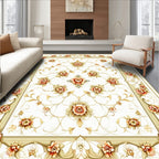 Elegant Floral Patterned Creamy Rug