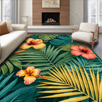 Vibrant Tropical Hibiscus Floral Pattern Rug
