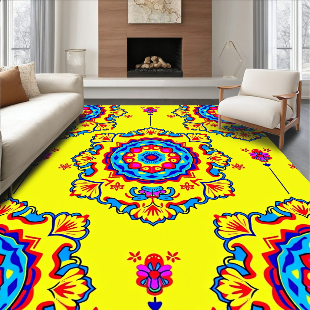 Vibrant Floral Medallion Pattern Rug