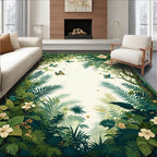 Tropical Jungle Butterfly Floral Scene Rug