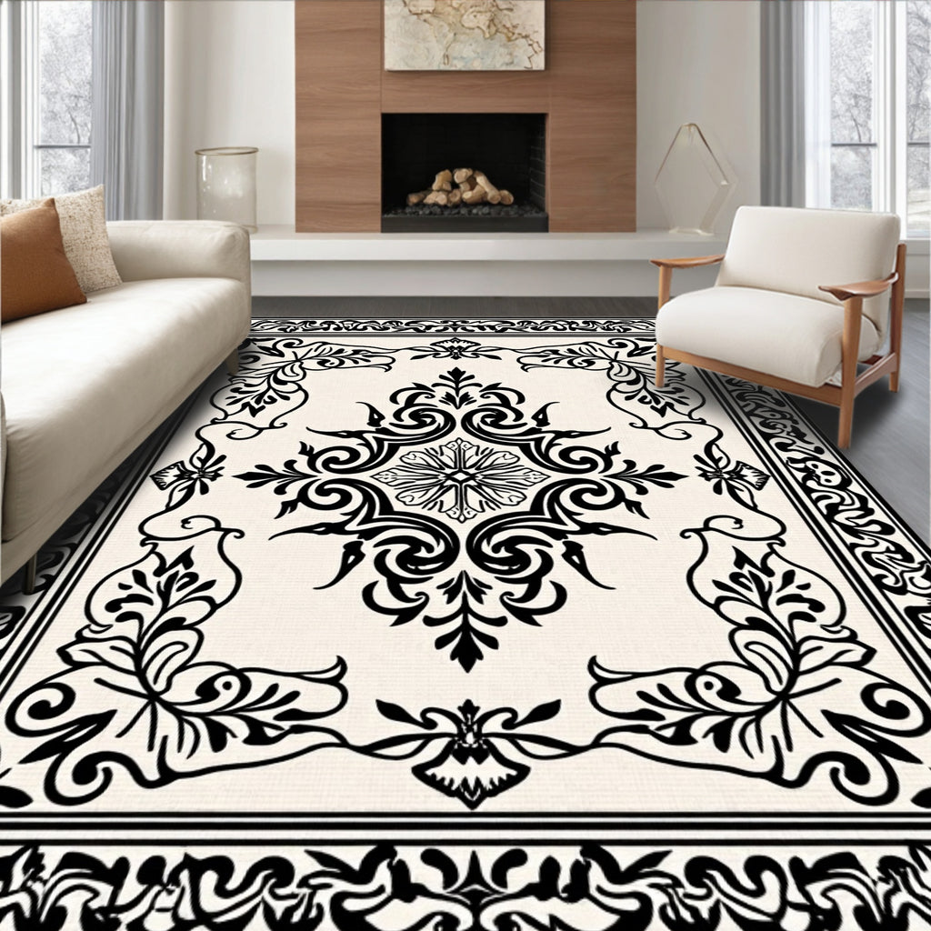 Ornate Floral Border Scroll Scrollwork Design Rug