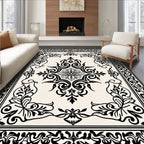 Ornate Floral Border Scroll Scrollwork Design Rug