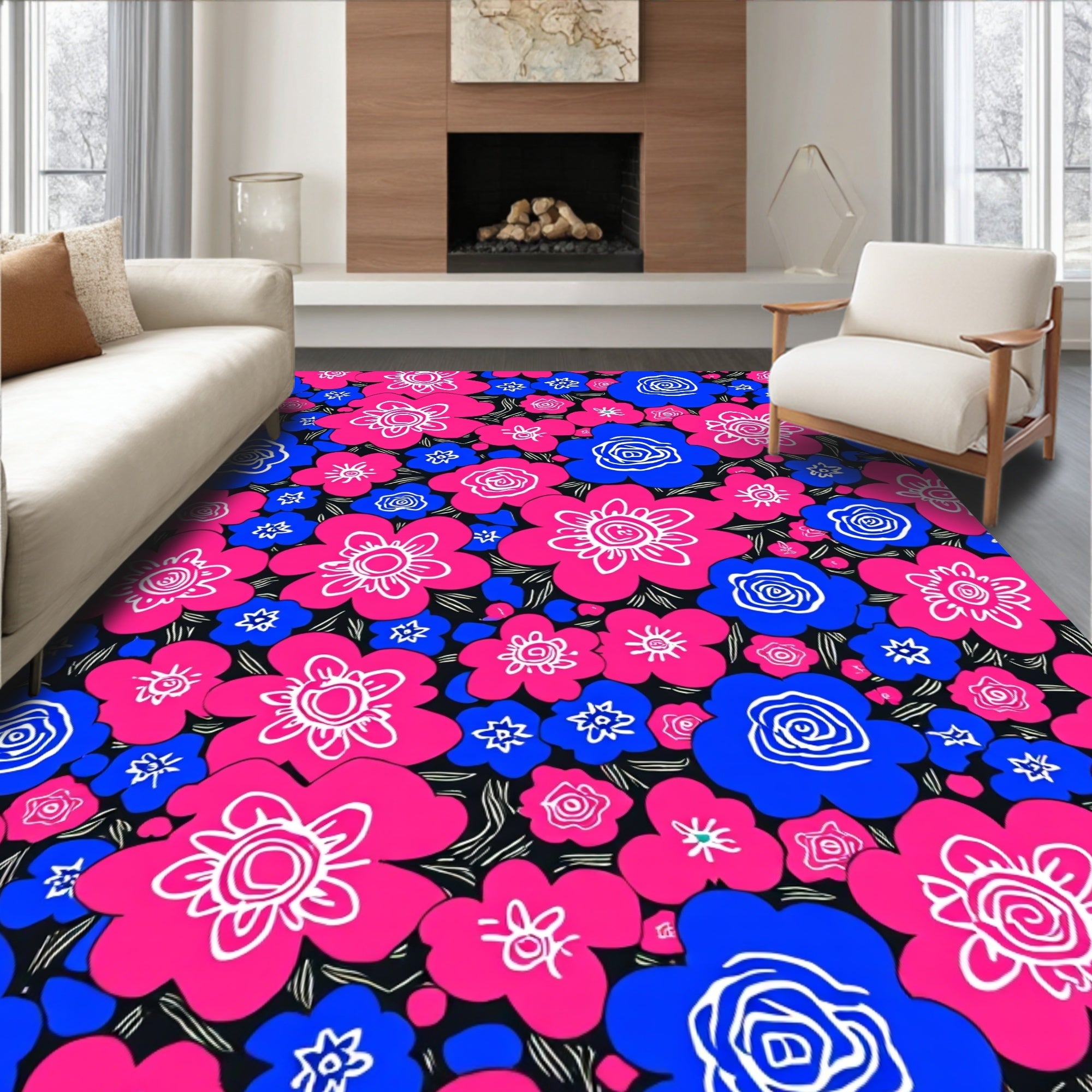 Bright Floral Pattern Vivid Design Rug