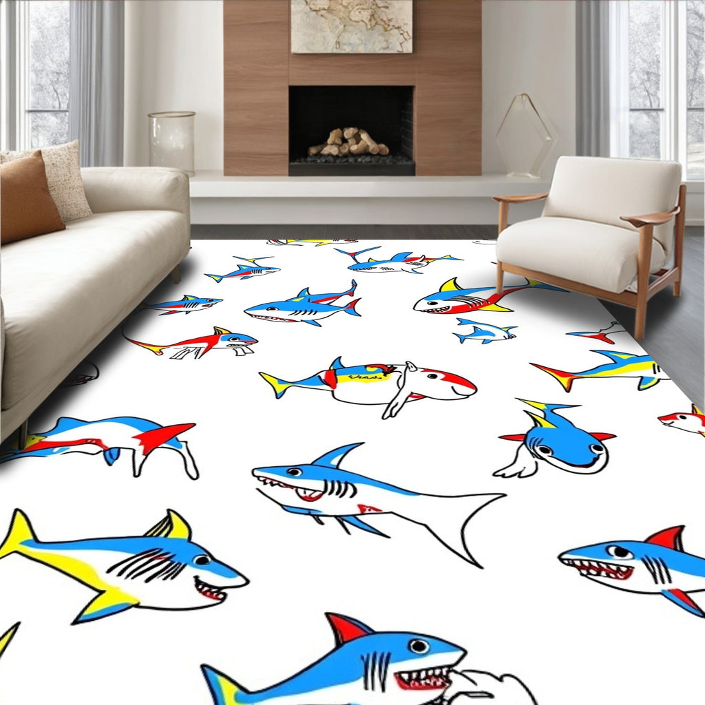 Playful Color Block Shark Pattern Rug