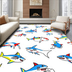 Playful Color Block Shark Pattern Rug