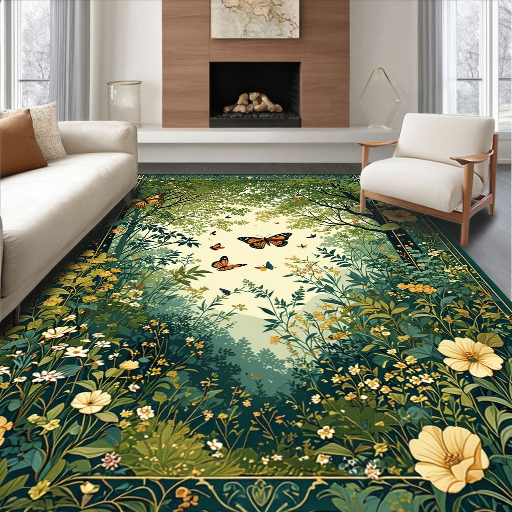 Enchanted Forest Butterfly Scene Rug