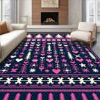 Navy Cream Pink Folk Tree Heart Rug