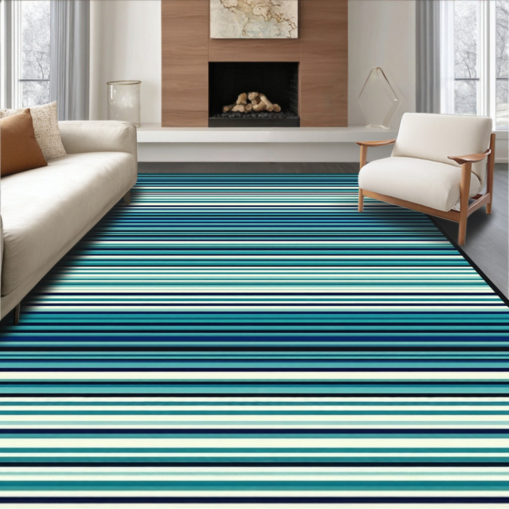 Ocean Blue Striped Modern Design Rug