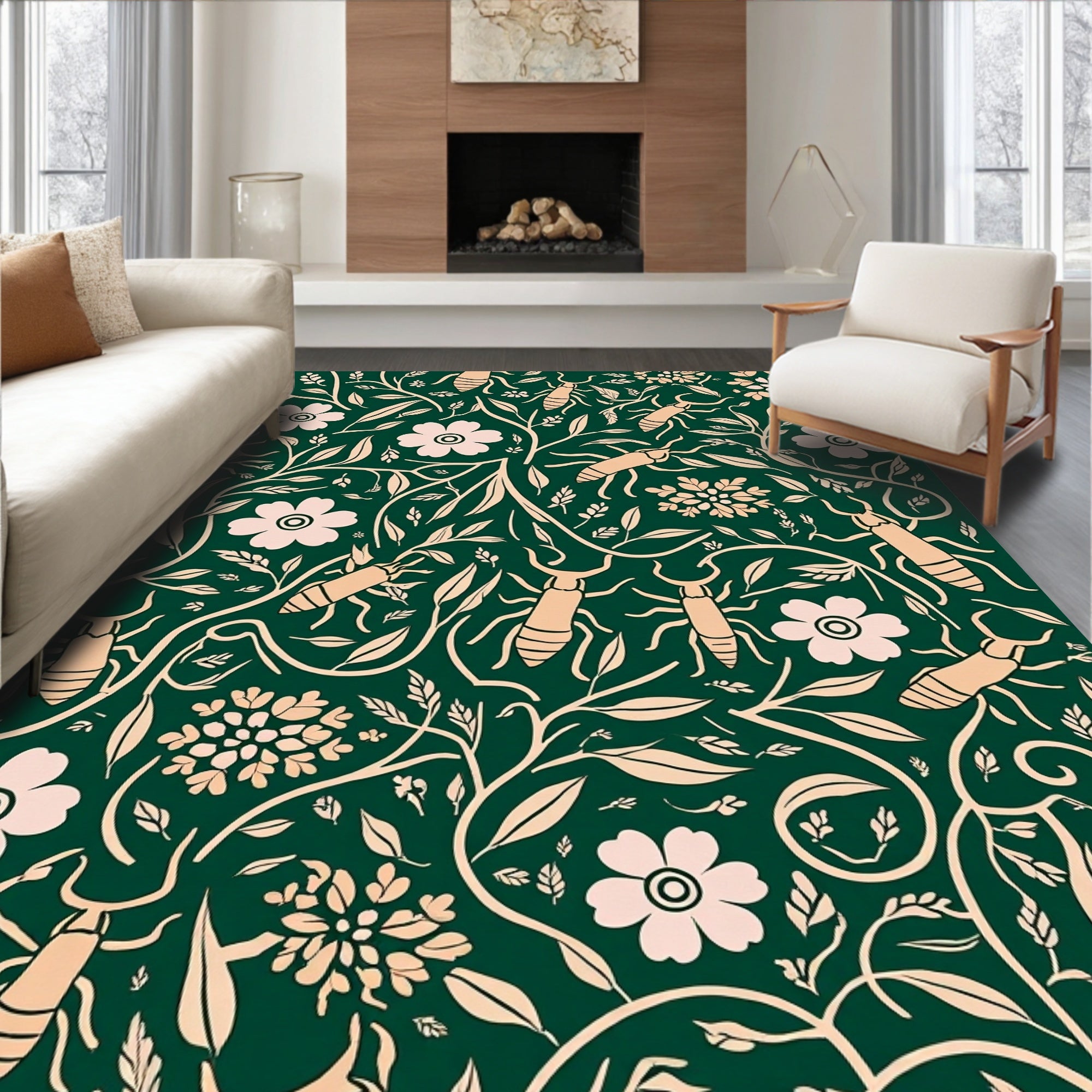 Nature Inspired Bug Flower Pattern Rug