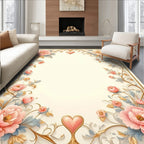 Elegant Floral Heart Frame Rug