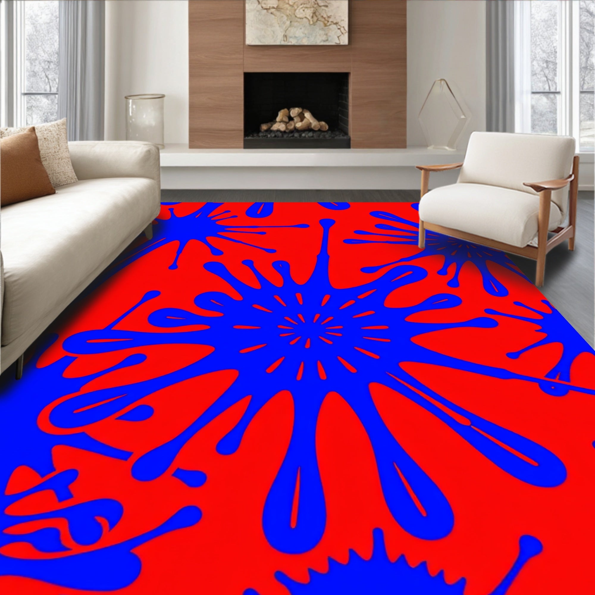 Bold Splatter Abstract Royal Blue Red Rug