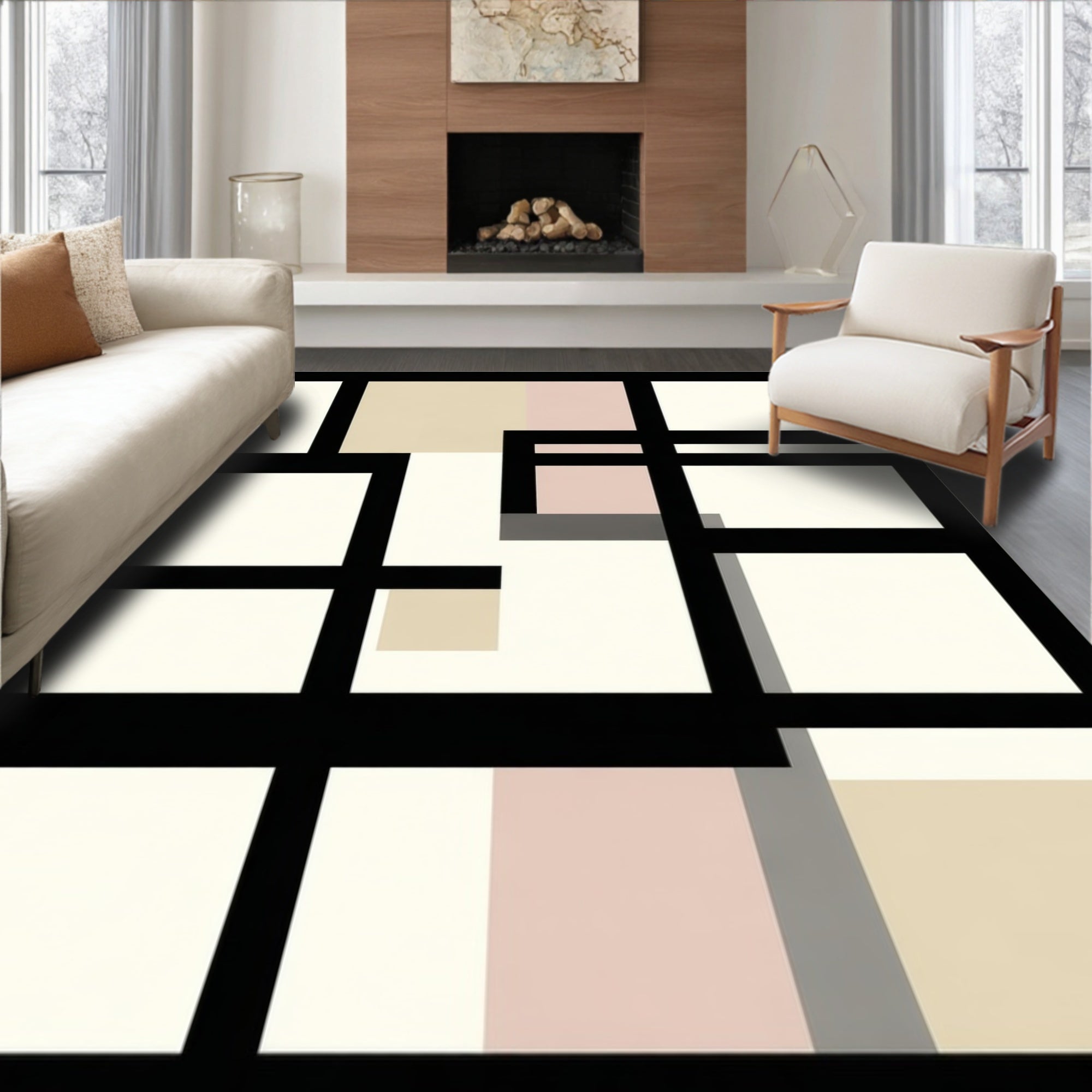 Geometric Blocks Abstract Art Rug
