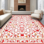 Crimson Floral Vine Symmetric Rug