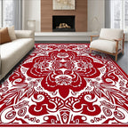 Red And White Intricate Floral Pattern Rug