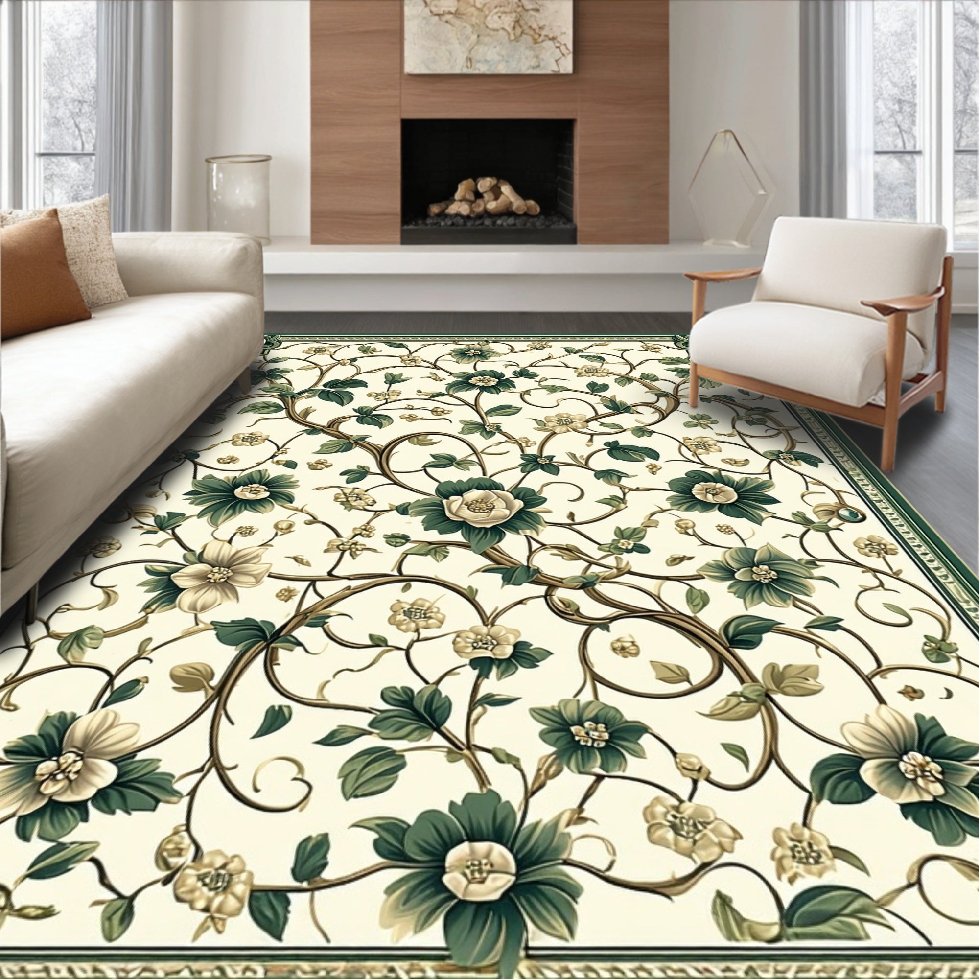 Elegant Floral Vine Pattern Rug