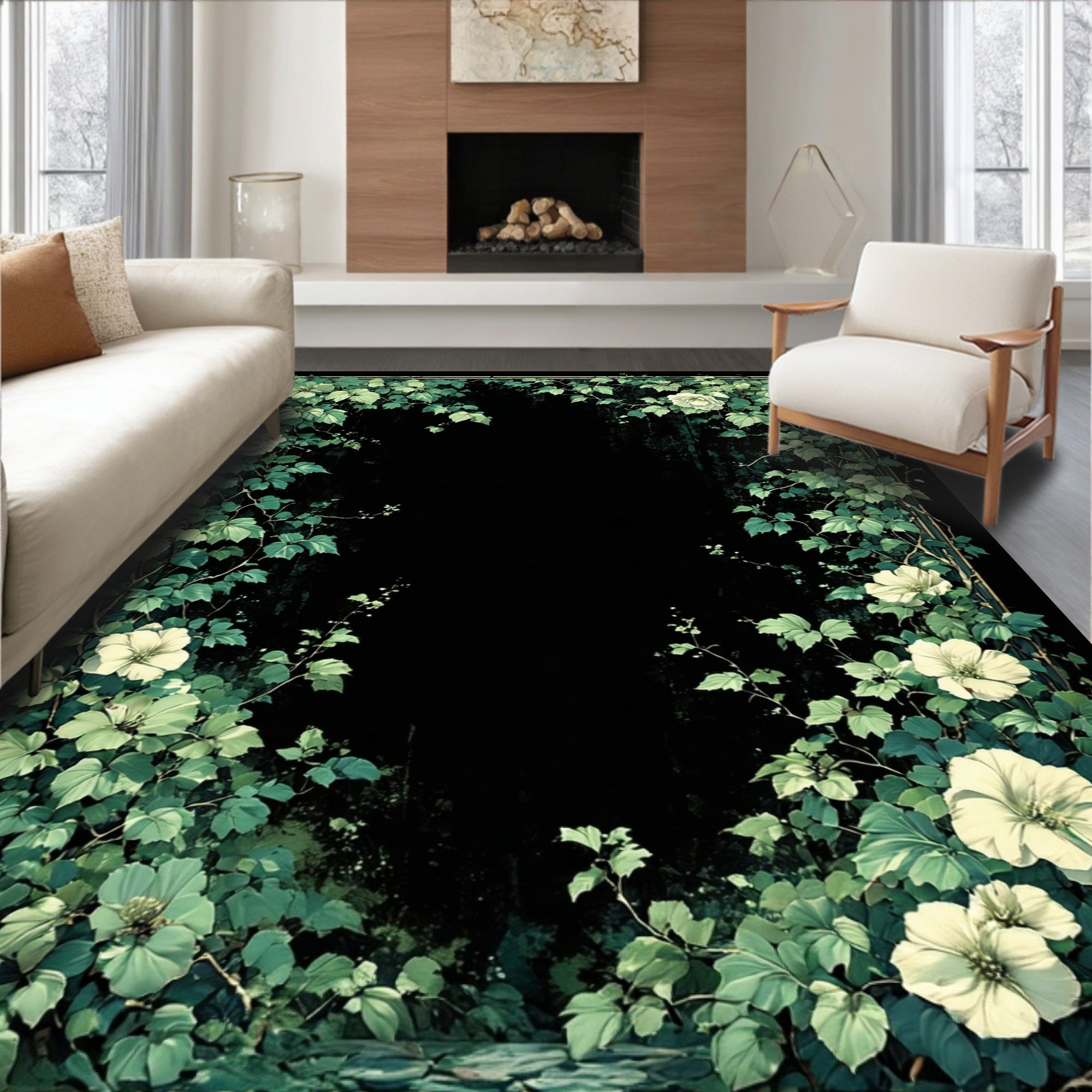 Vintage Floral Vine Border Design Rug