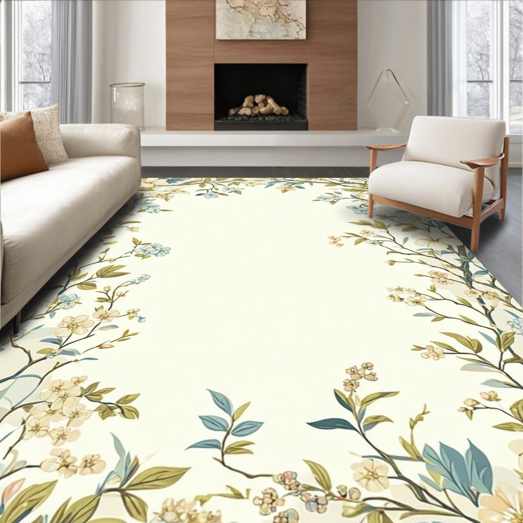 Whimsical Floral Branch Pattern Rug