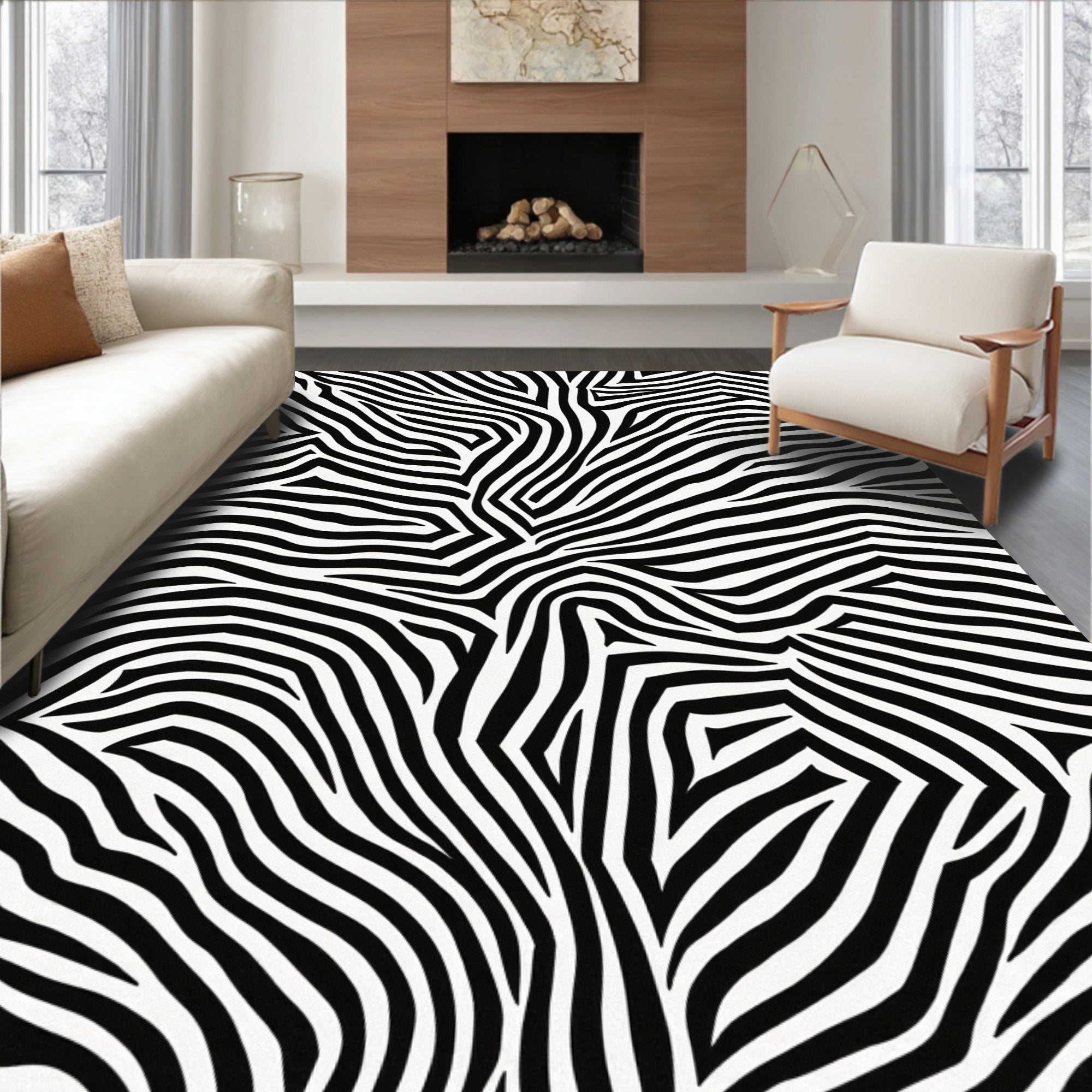 Abstract Black White Zebra Stripes Rug