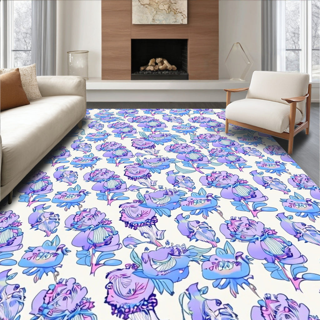 Pastel Floral Patterned Artistic Rug