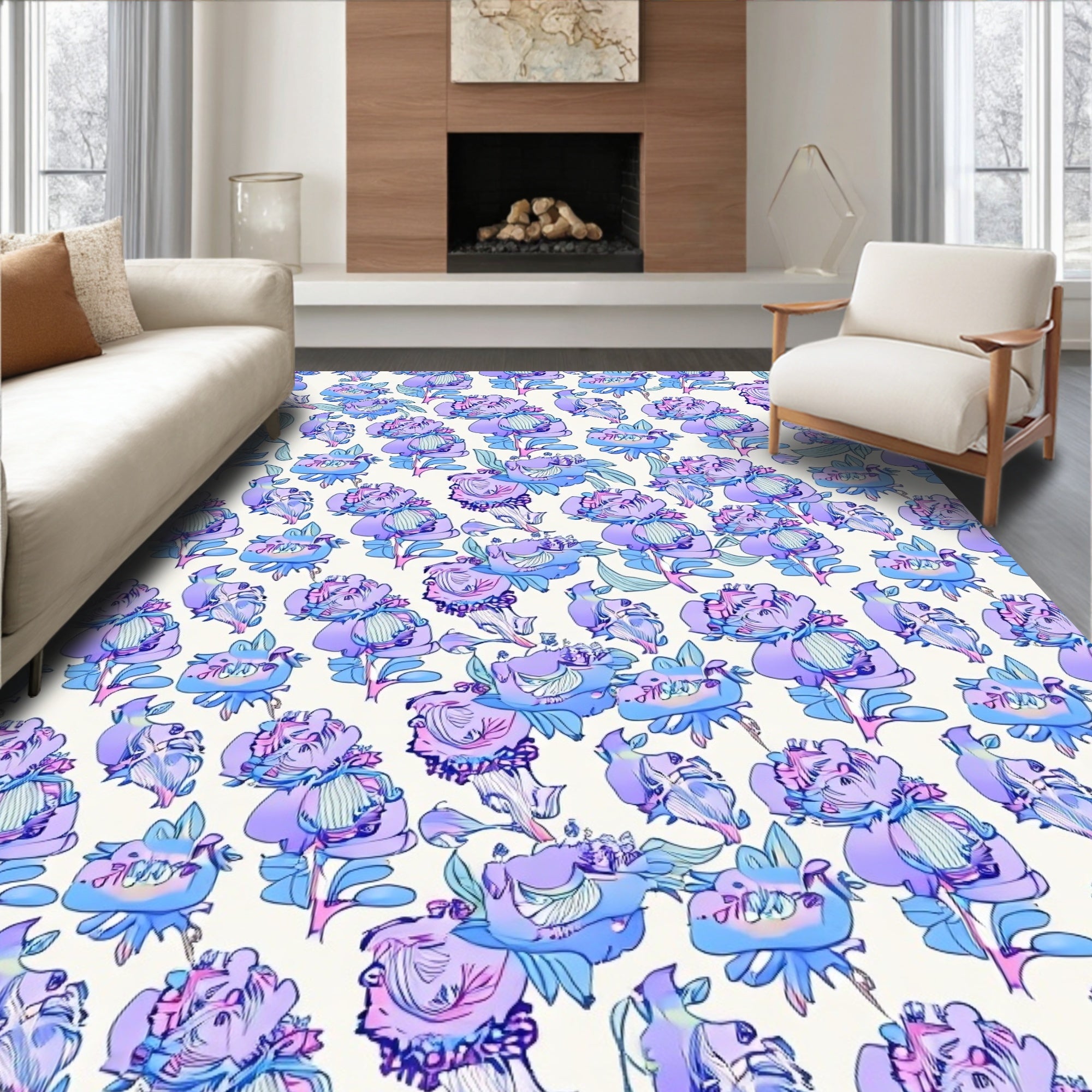 Pastel Floral Patterned Artistic Rug
