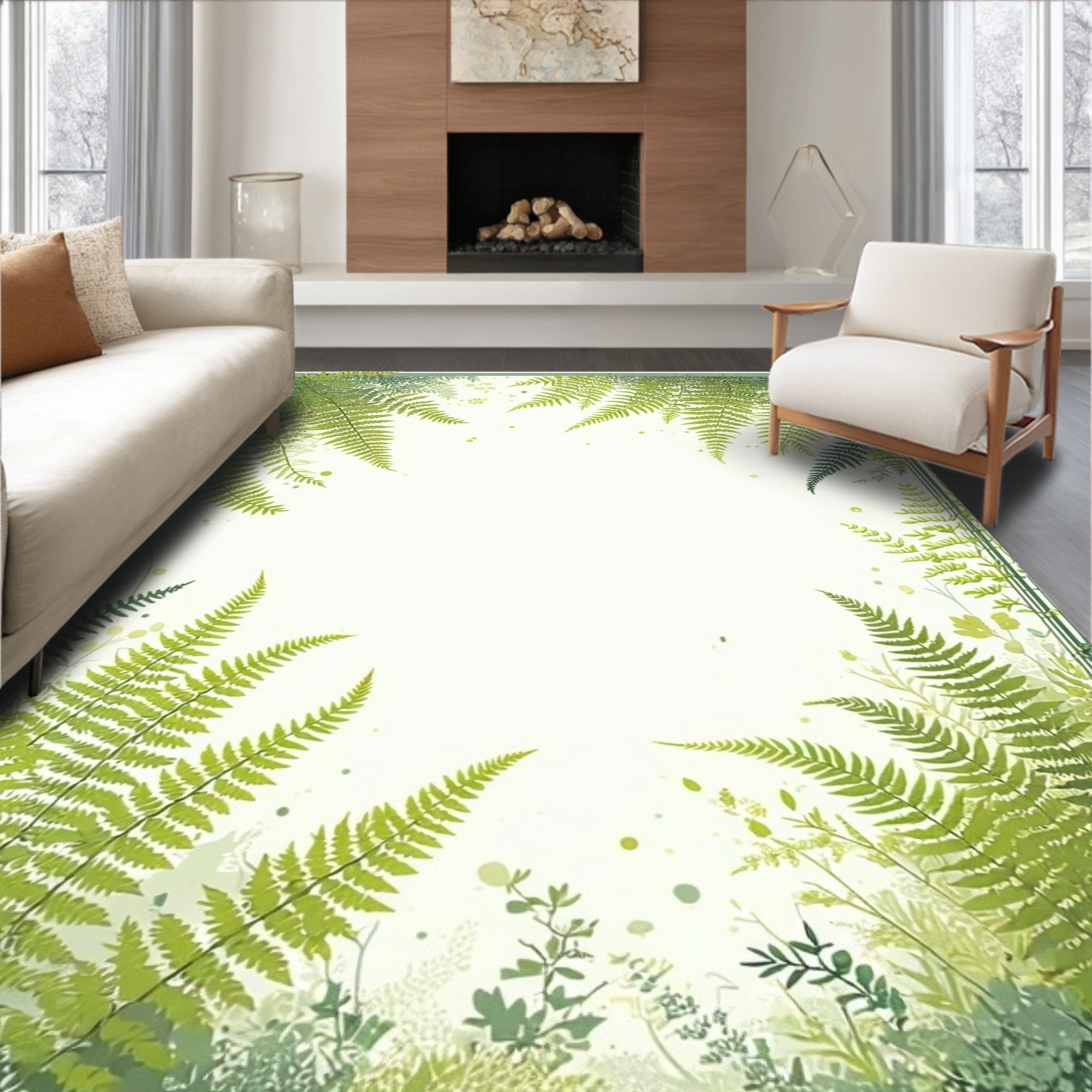 Lush Green Fern Border Design Rug