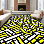 Bold Yellow White Geometric Maze Design Rug