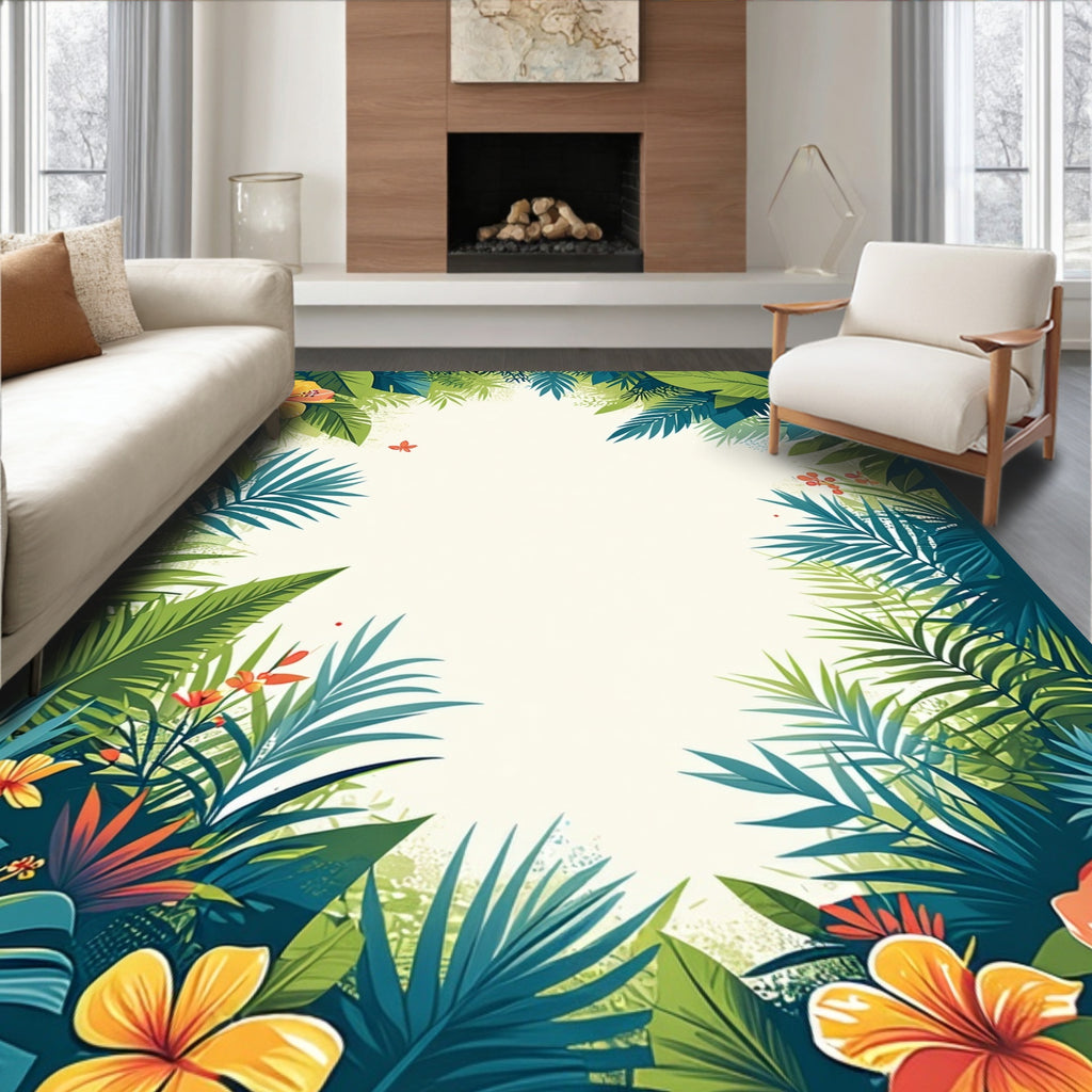 Lush Tropical Floral Leafy Pattern Rug