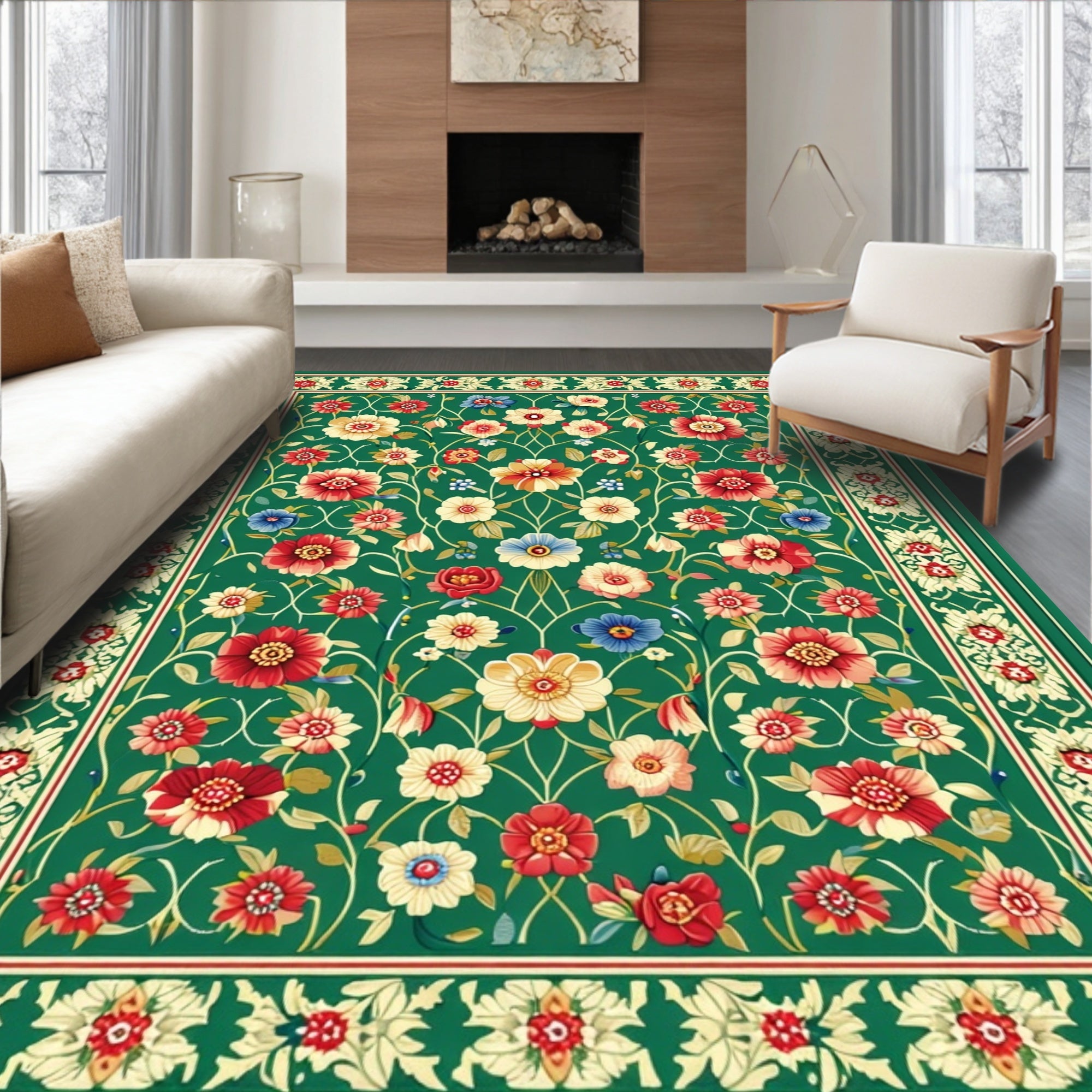 Lush Floral Vine Pattern Rug