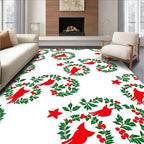 Red Cardinal Wreath Green Berry Garland Rug