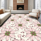 Whimsical Pink Floral Drawing Pattern Rug