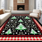 Christmas Trees Festive Houndstooth Border Rug