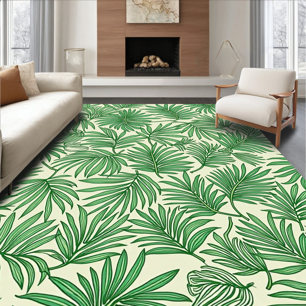 Green Tropical Leaf Pattern Rug