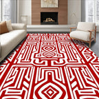 Intricate Red White Traditional Pattern Rug