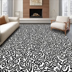 Abstract Swirling Black and White Pattern Rug